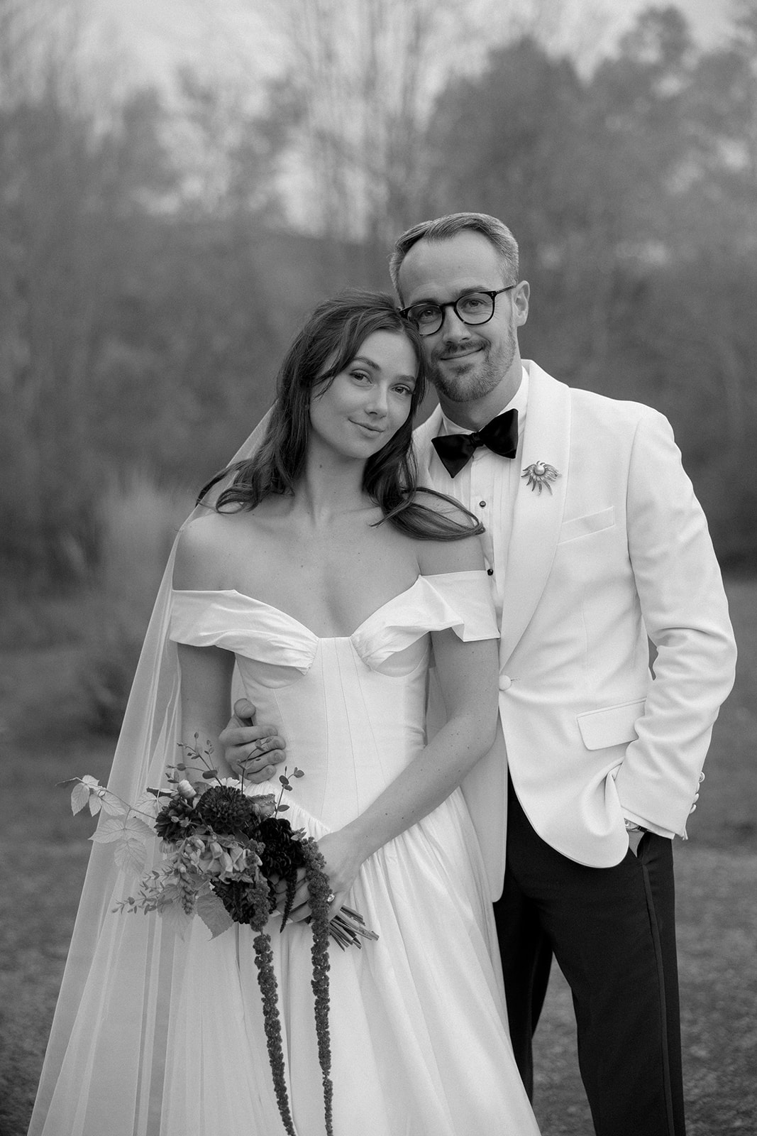 Black and white bride and groom in the Catskills of New York